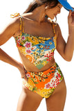 Floral Print Overlap Bikini High Waist Swimsuit