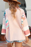 Pink Printed Pinstriped Color Block Patchwork Oversized Top