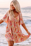 Wide Flutter Sleeve Floral Dress