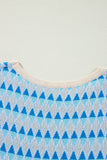 Sky Blue Stripe Geometric Print Round Neck Slim Fit Sweater Vest