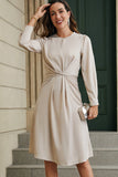 Twist Front Tie Back Long Sleeve Satin Dress