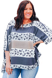 Plus Size Leopard Striped Color Block Oversized Top