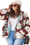 Red Geometric Aztec Pattern Plus Size Fleece Jacket