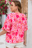 Floral Print Ruffled Half Sleeve Plus Size Babydoll Blouse