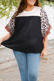 Waffle Knit Animal Print Ruffle Sleeves Plus Size Top