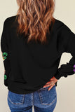 Orange Plain Crew Neck Pullover Sweatshirt