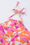 Abstract Print Halter Hollow-Out Back Tie One-Piece Swimsuit