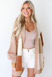 Checkered Pattern Open Front Drop Shoulder Slouchy Cardigan