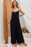 Frilled Neckline Backless Wide Leg Jumpsuit