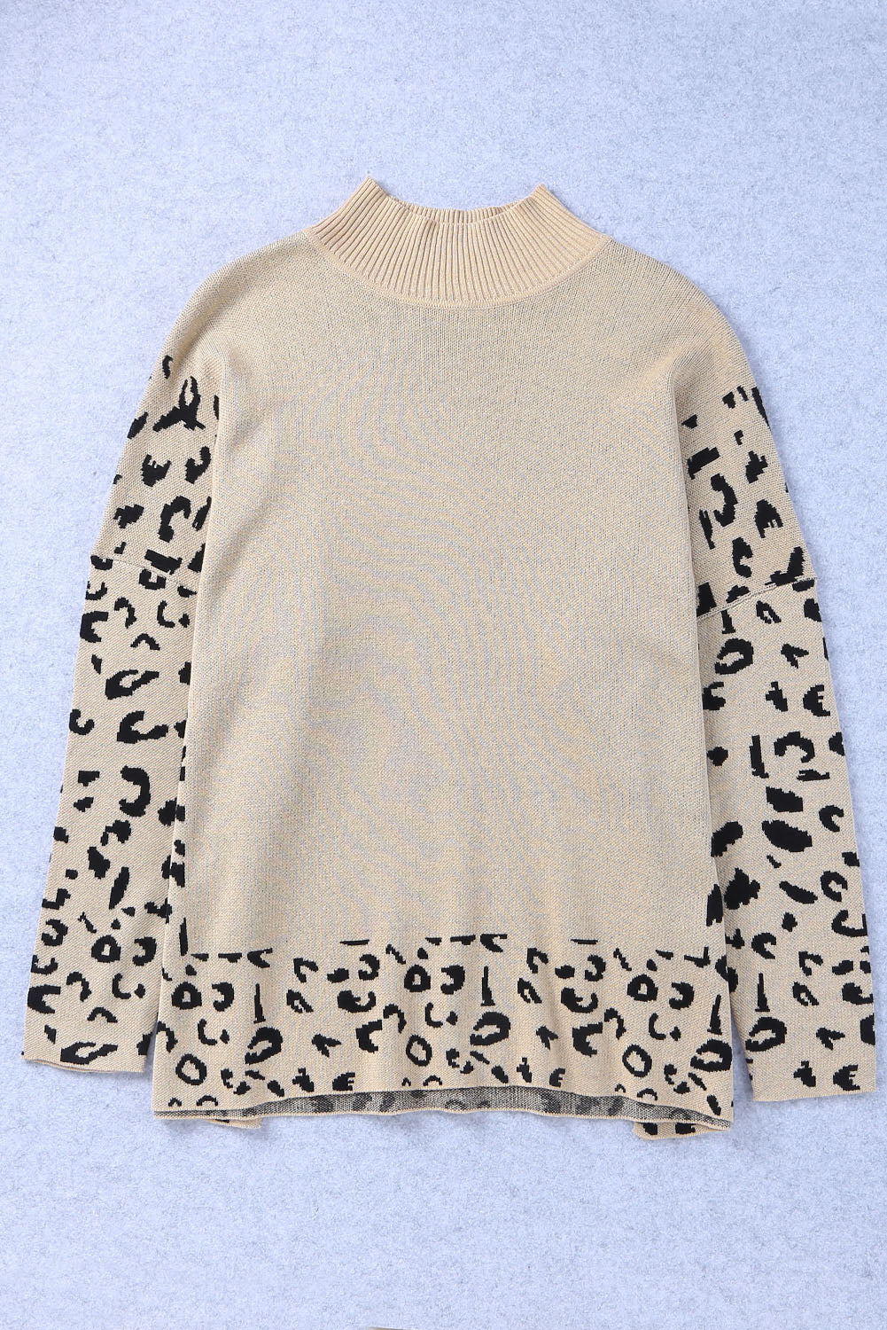 Leopard High Neck Side Slit Oversized Sweater