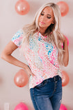 Colorful V Neck Short Sleeve Top