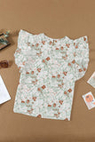 Green Floral Ruffle Short Sleeve Tee