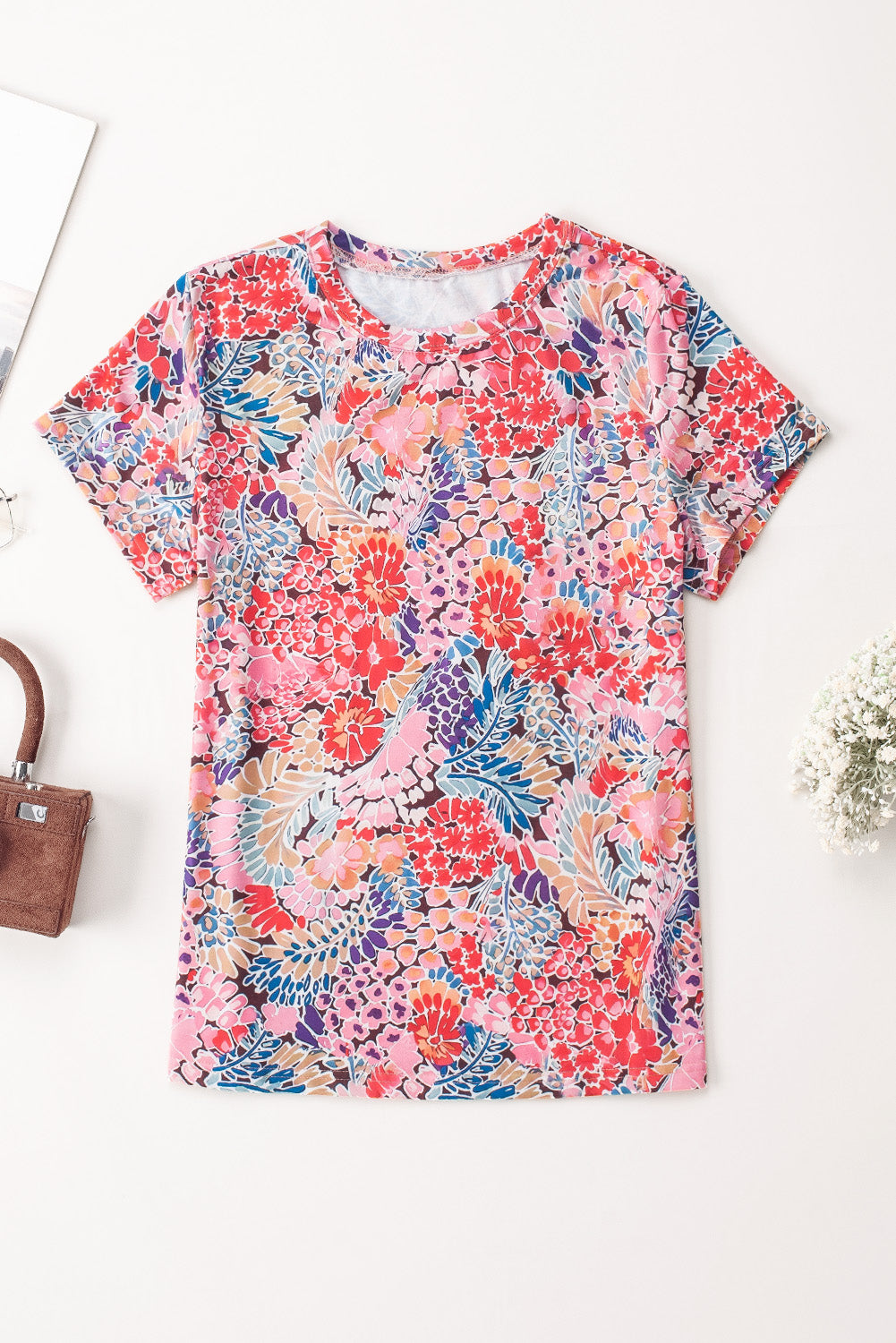 Red Short Sleeve Slim Fit Floral T Shirt