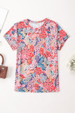 T-shirt floral coupe slim à manches courtes rouge