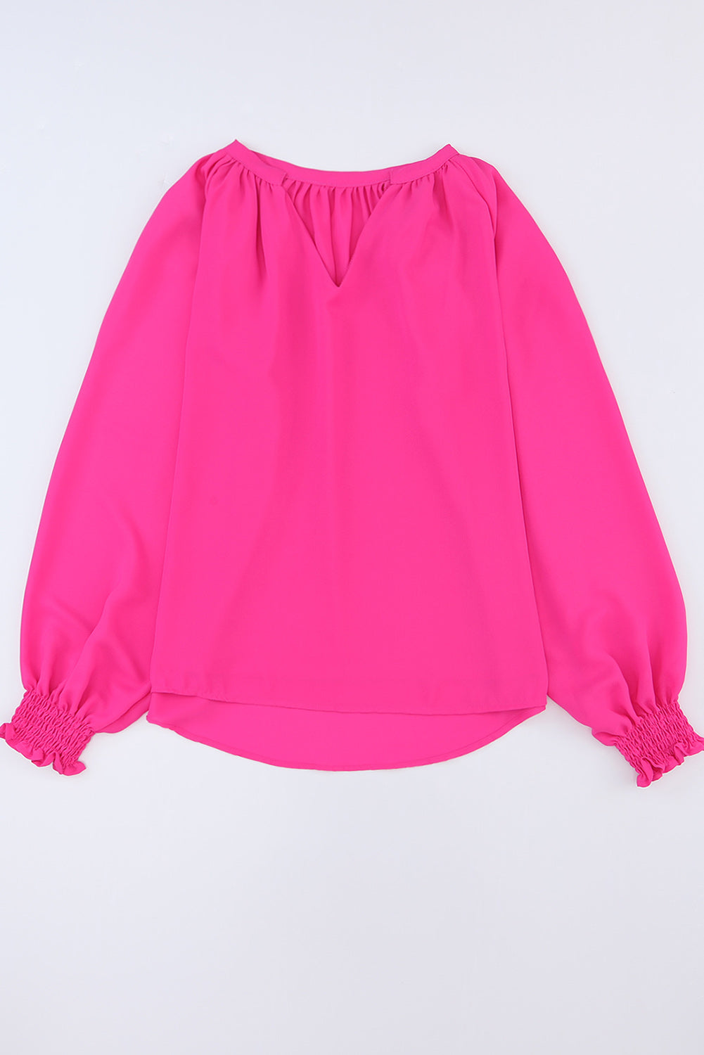 Purple Pleated V Neck Puffy Sleeve Blouse