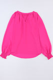 Purple Pleated V Neck Puffy Sleeve Blouse