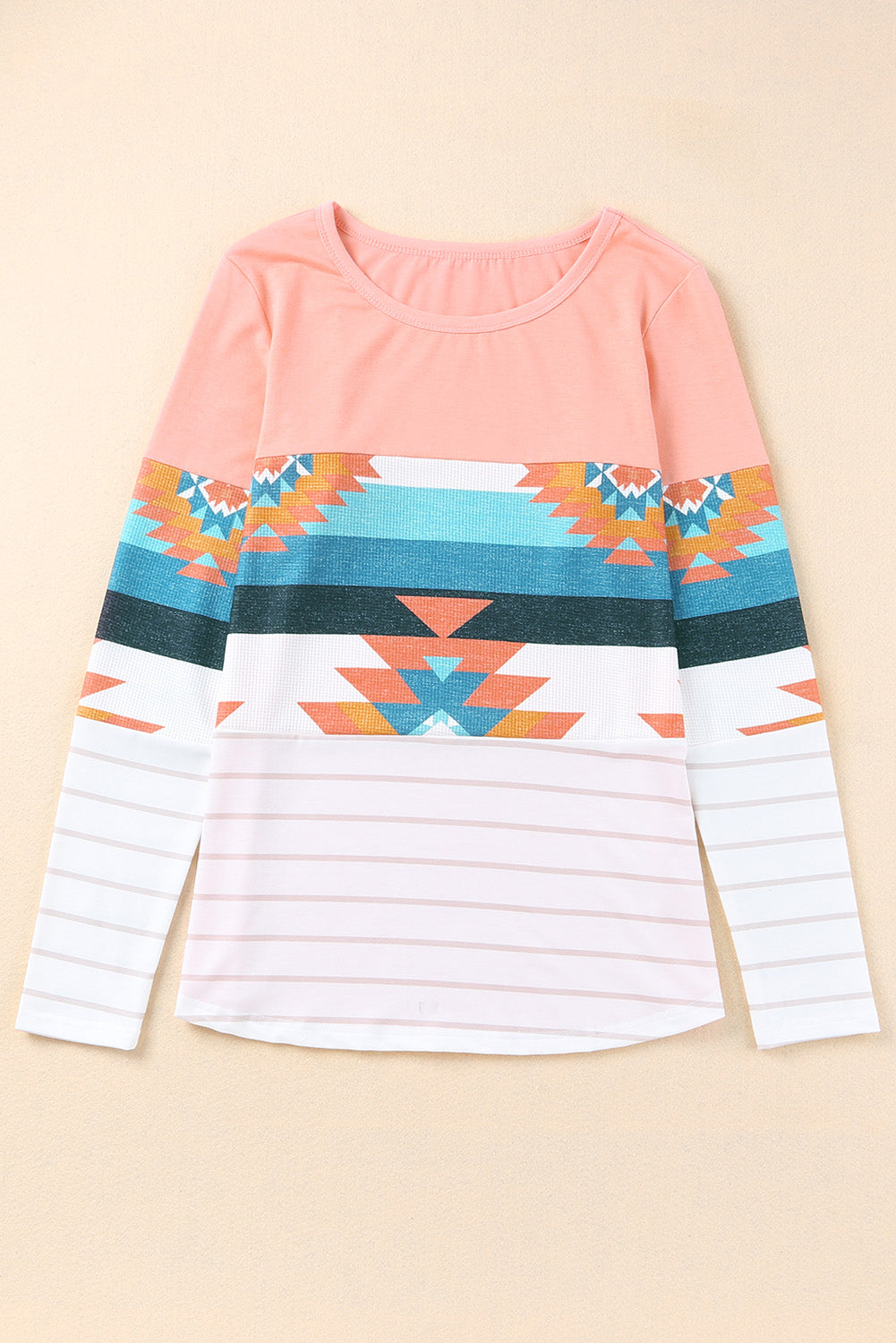 Aztec Stripe Color Block Slim Fit Long Sleeve Top