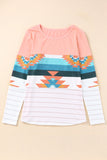 Aztec Stripe Color Block Slim Fit Long Sleeve Top