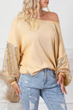 Sequin Patchwork Sleeve Open Back Waffle Knit Top