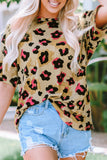 Leopard Splicing Sleeve Ruffle Loose Sweatshirt