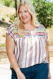 Plus Size Boho Floral Striped Print Blouse