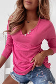 V Neck Buttons Long Sleeve Top