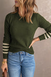 Striped Sleeve Plain Knit Sweater