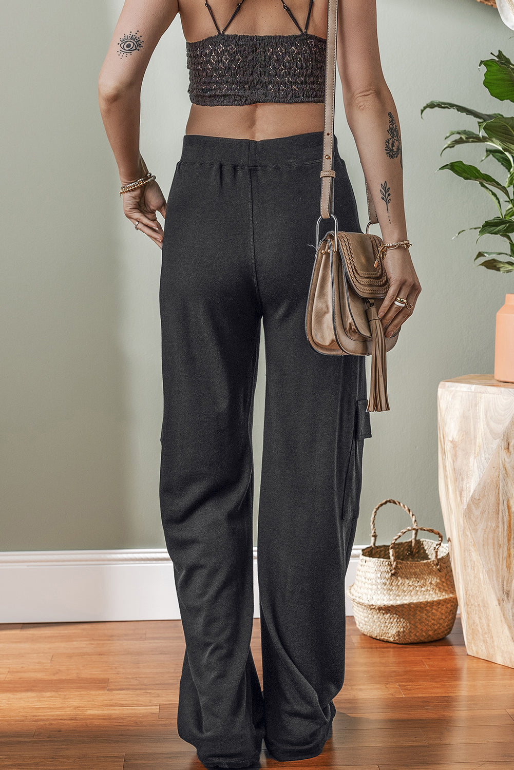 Carbon Grey Cargo Pockets Drawstring Sweatpants