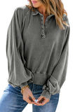 Black Washed Snap Buttons Lantern Sleeve Pullover Sweatshirt