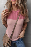 Pink Rib Textured Colorblock T Shirt