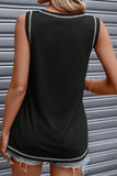 Black Contrast Stitch Round Neck Sleeveless Top