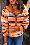 Striped Kangaroo Pocket Buttoned Sherpa Sweatshirt