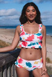 Tie Dye Scoop Neck Ruffle Trim Two Piece Swimsuit