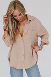 Crinkled Turn-down Collar Buttoned Shirt with Pocket