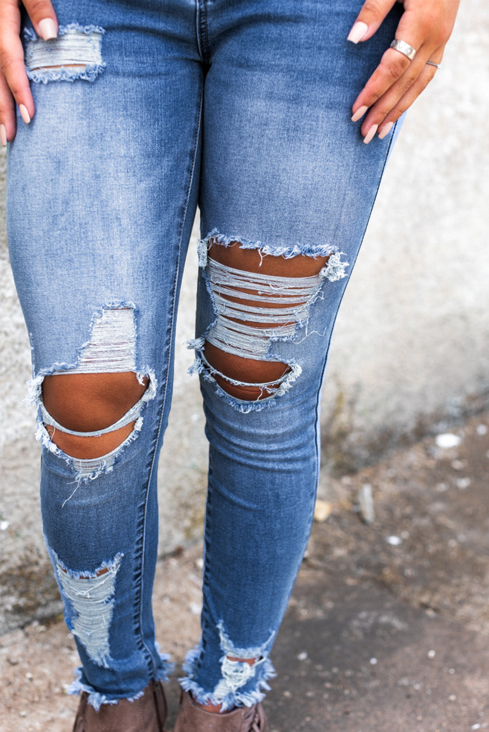 High Waist Distressed Skinny Jeans