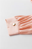 Pink Frilled Lapel Collar Button-Up Puff Sleeve Shirt