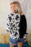 Cow Patchwork Waffle Knit Long Sleeve Top