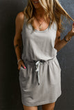 Gray Sleeveless Drawstring Waist Mini Dress