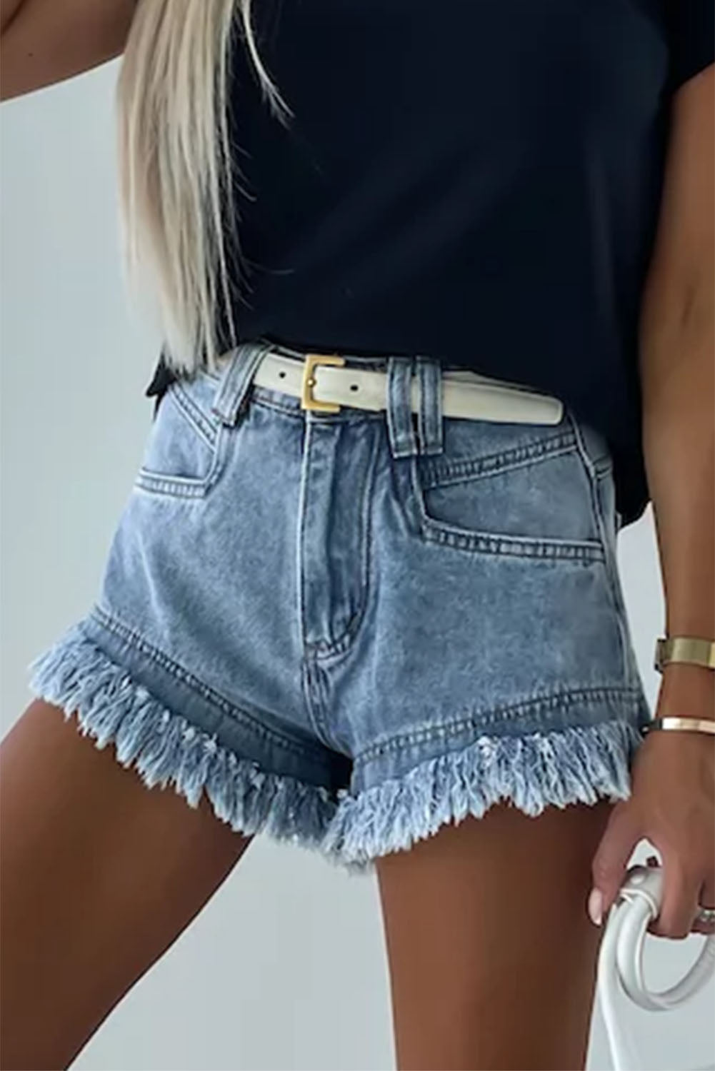 Raw Hem Acid Wash Denim Shorts