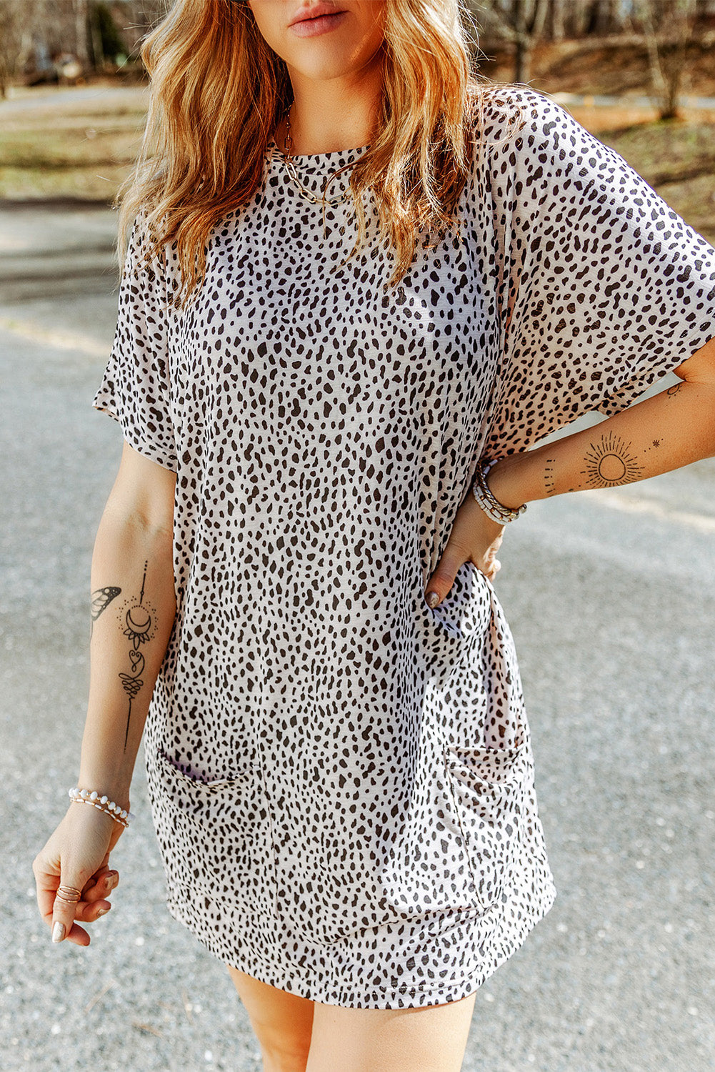 Print Side Pockets Tunic Top