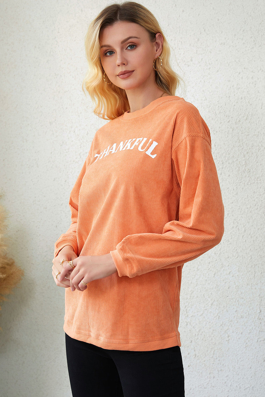 Sweat-shirt orange côtelé à imprimé fantôme Spooky Season