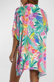 Plant Print Button-up Half Sleeve Beach Cover Up