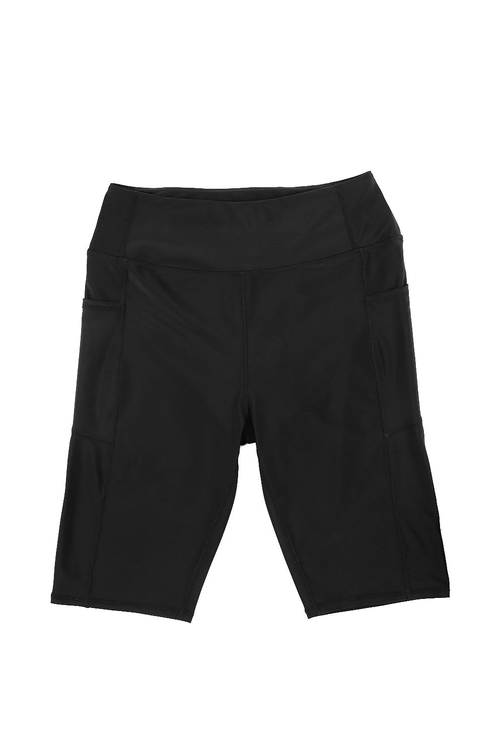 Solid Side Pockets High Waist Swim Shorts