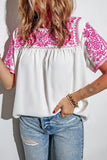 Embroidered Floral Short Sleeves Shift Top