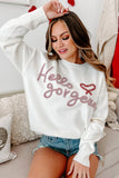 White Hello gorgeous Graphic Ribbed Trim Sweater