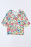 Floral Print V Neck Half Sleeve Blouse