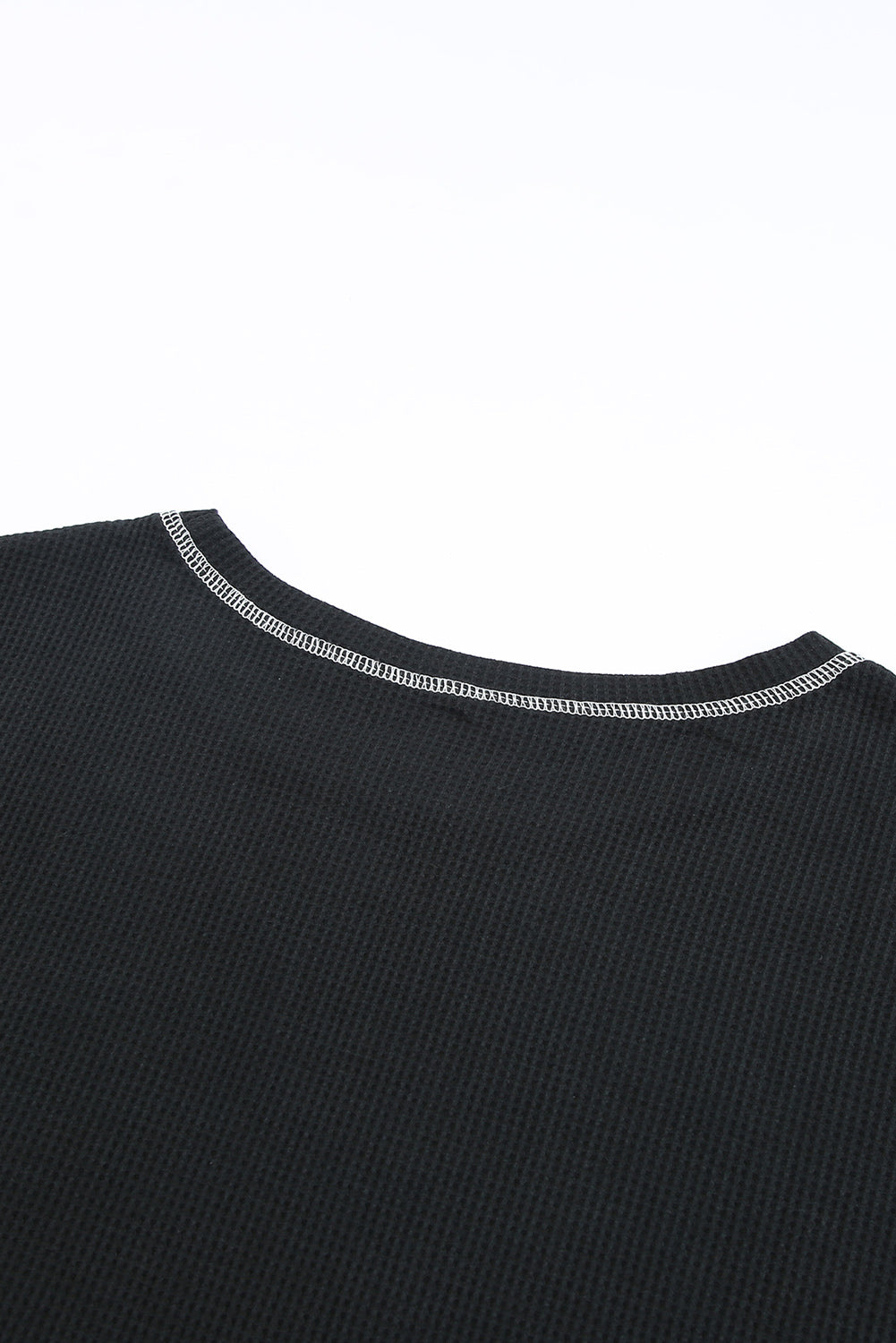 Contrast Stitching Trim Waffle Knit Pullover