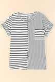 Mix Striped Print Chest Pocket T Shirt