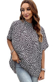 Oversized Leopard Ruched Batwing Sleeve Blouse