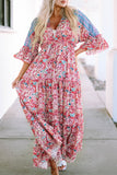 Boho Floral Paisley Print Tassel Tie V Neck Maxi Dress